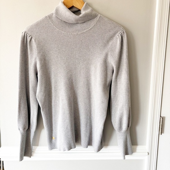 Lauren Ralph Lauren Ribbed Gray Puff Balloon Sleeve Turtleneck Sweater Size 1X - Picture 9 of 9